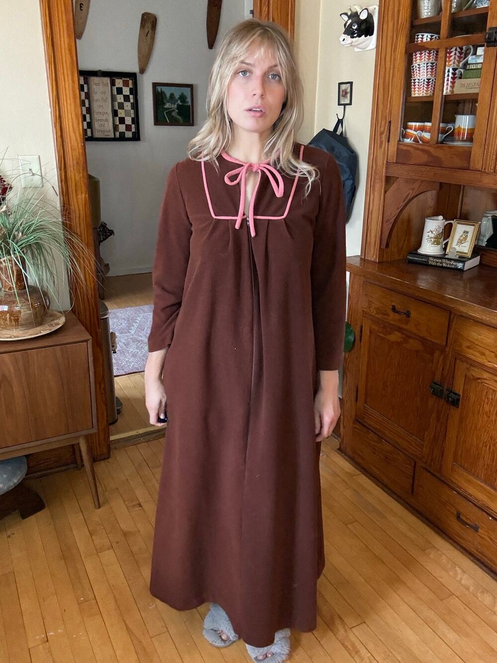 Vintage Kayser Large Brown Nightdress Robe Sleepwear Grease Coquette Cottage